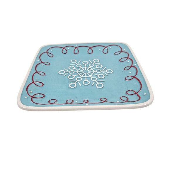 Hallmark Snowflake Ceramic Plate Blue White Red Accents Holiday Display Square - Picture 7 of 9
